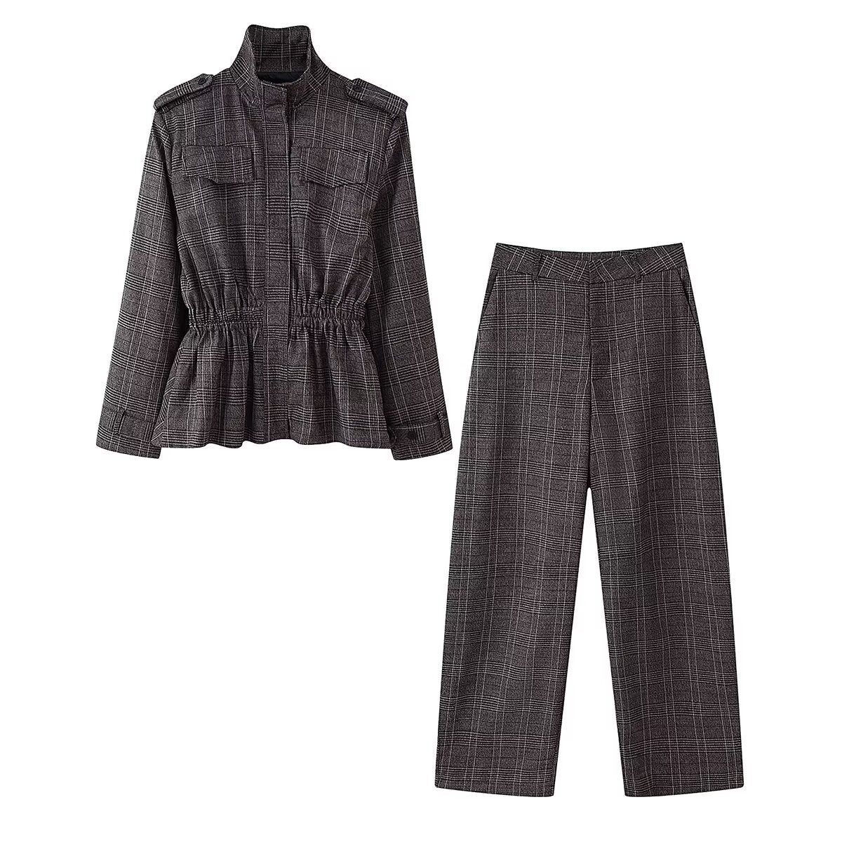 Women's New Arrival Blended Ruffled Hem Coat Wool Balloon Fit Pants