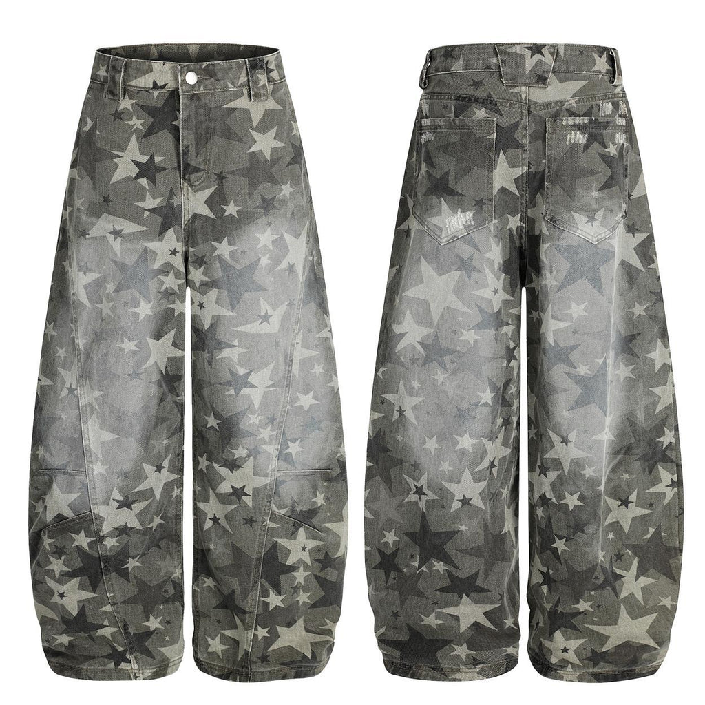 Vintage distressed washed star camouflage jeans