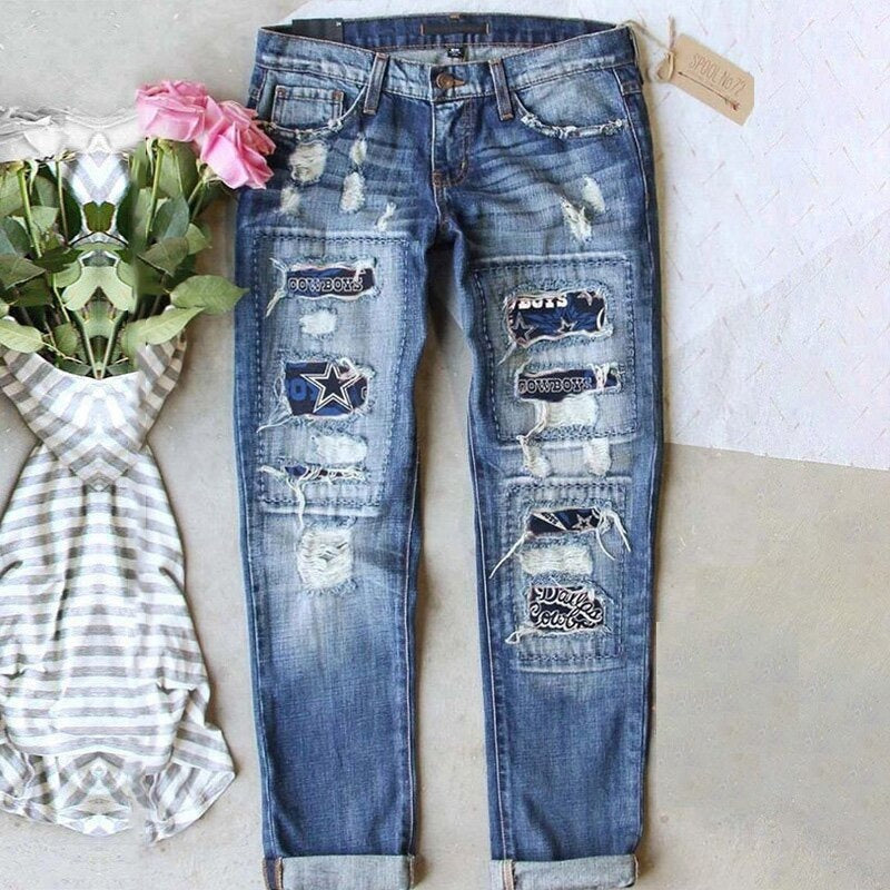 Jeans Women's Street Color Contrast Splicing Hip-Hop Street Straight Jeans