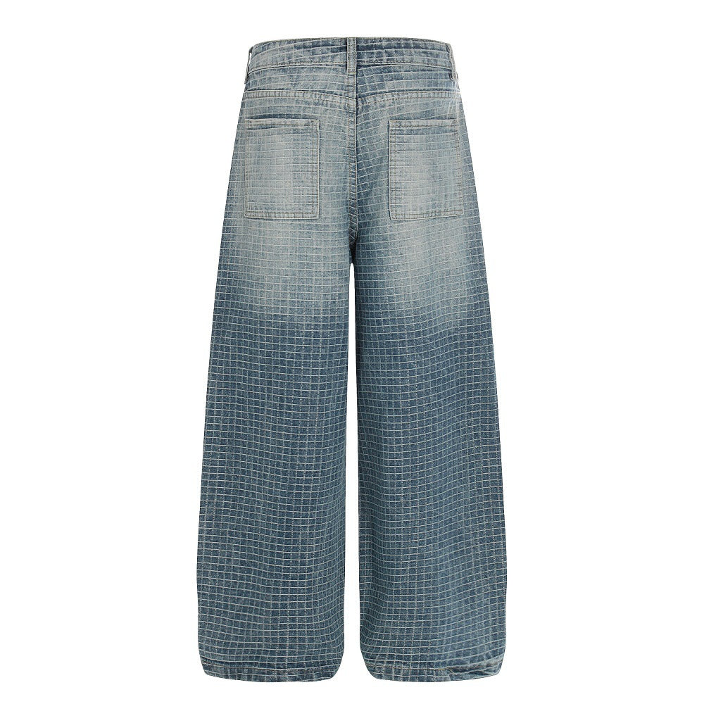 Checkered wide leg jeans