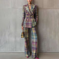 Fashionable Plaid Pant Suit