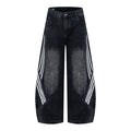 Retro Street Washed Three-Stripe Deconstructed Wide-Leg Jeans