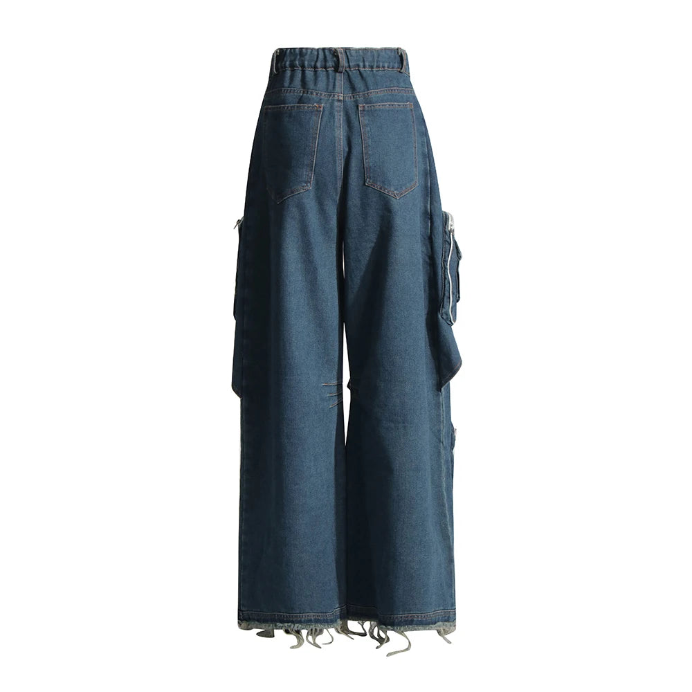 Structural binding workwear jeans for women loose fitting multi pocket jeans