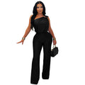 Fashion Women's Casual Off-Shoulder Sleeveless Bodycon Wide-Leg Jumpsuit