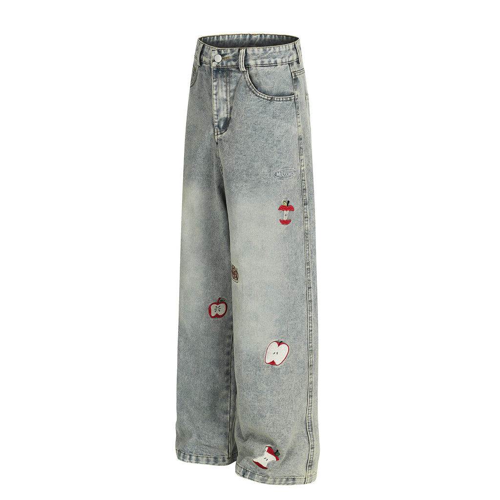 Straight Leg Jeans Washed Denim Pants Youthful