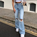 Broken hole slim fit flared jeans for women