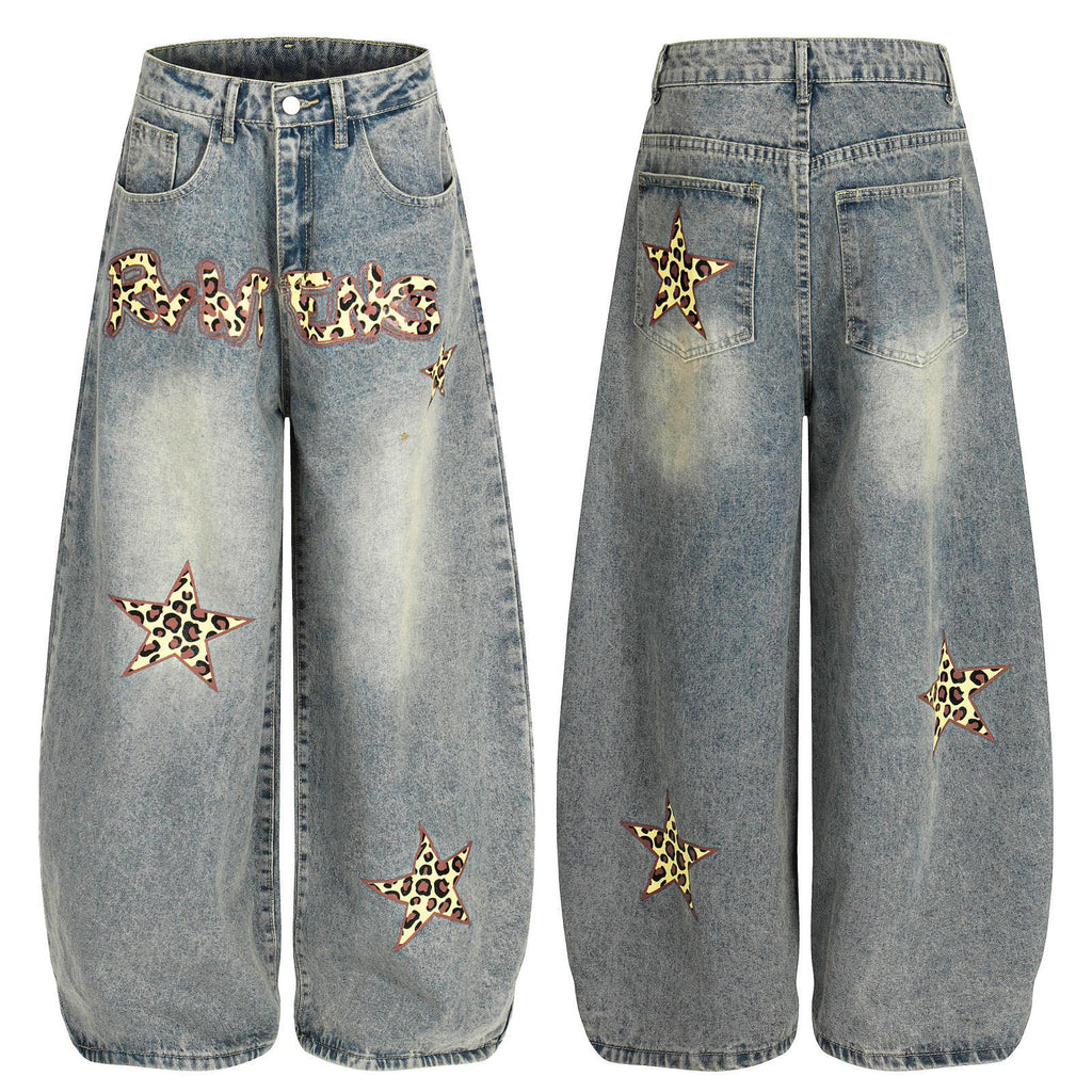 Casual Jeans with Youthful Print Mid-Waist Design