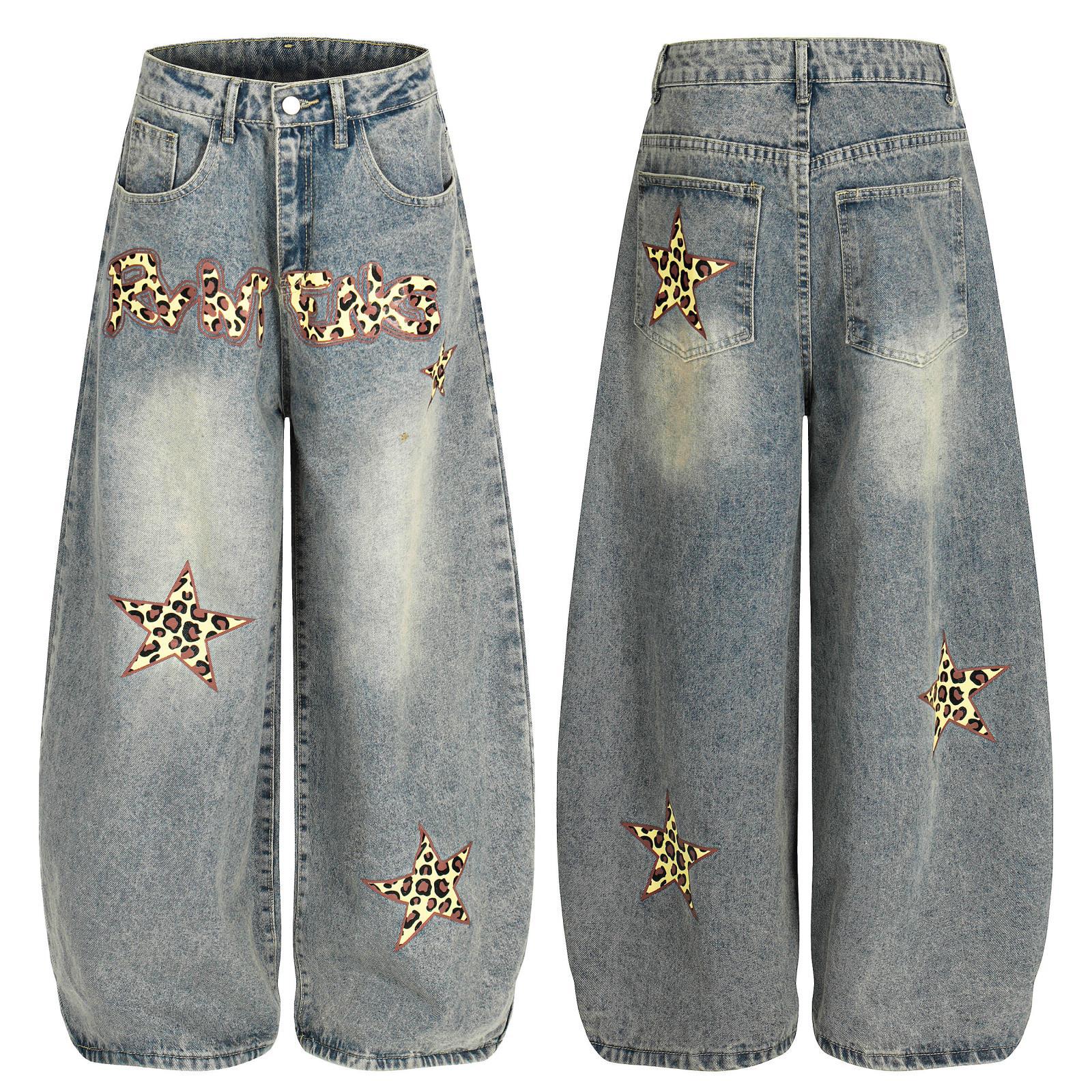 Casual Jeans with Youthful Print Mid-Waist Design