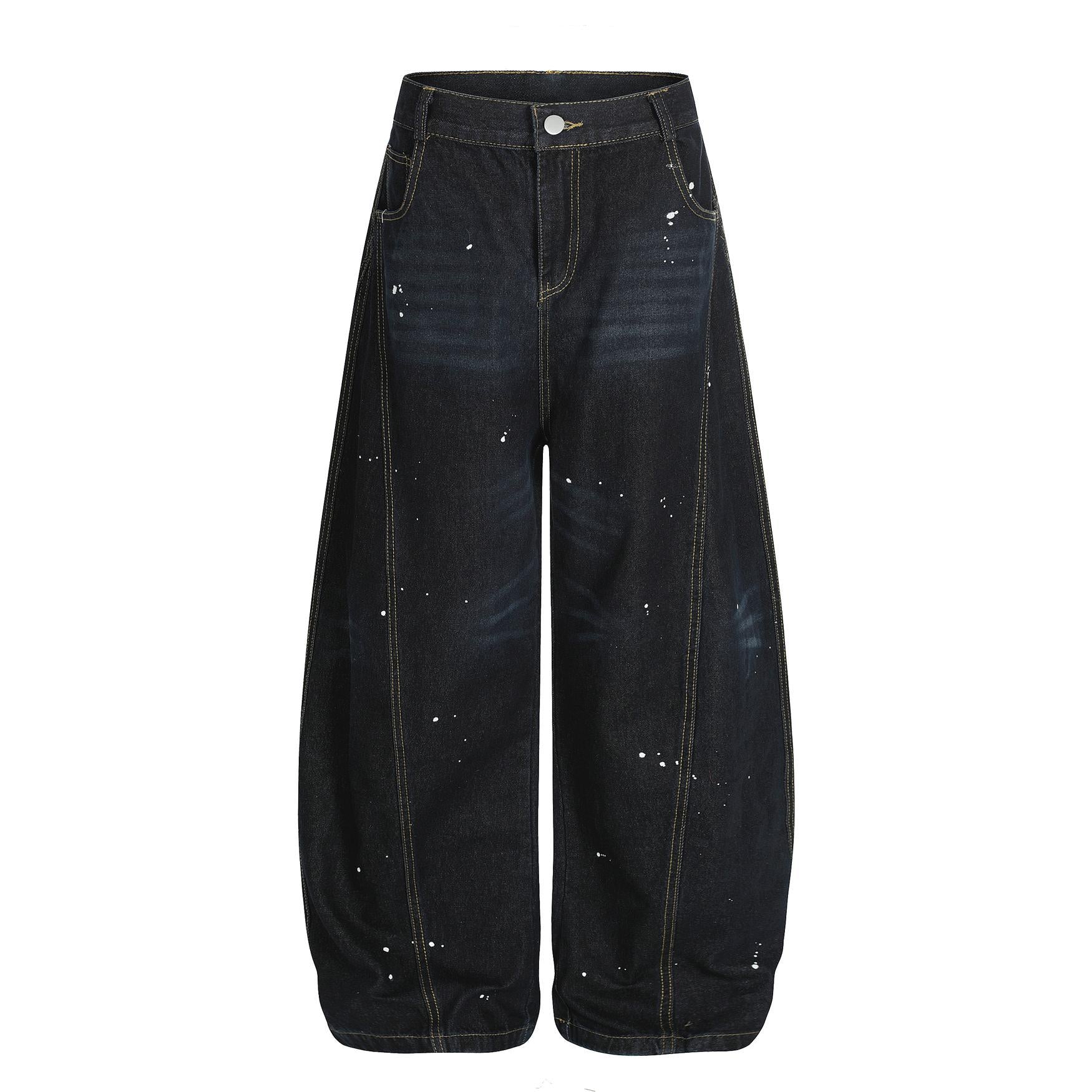 Retro ink distressed washed wide leg jeans