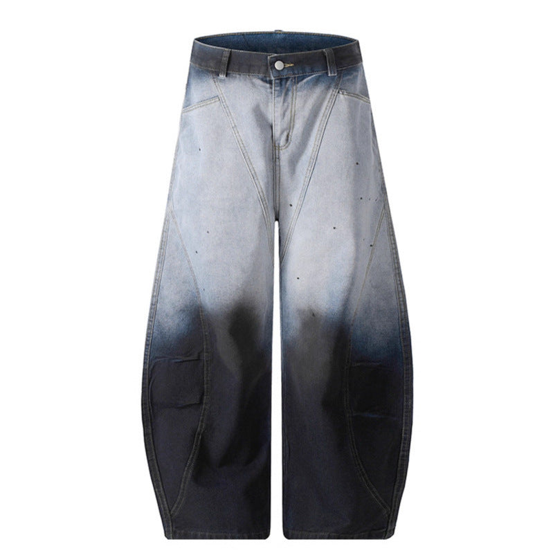 Gradient splashed ink curved knife jeans