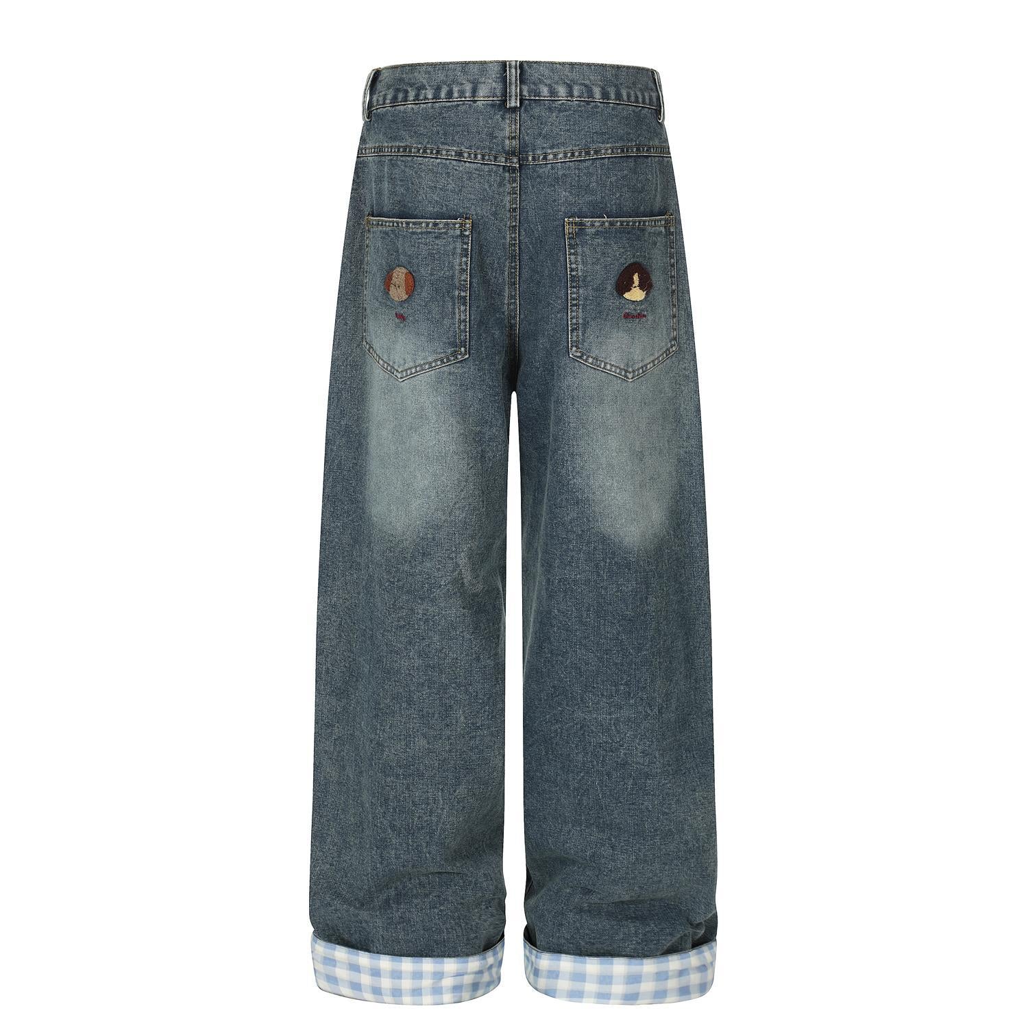 Washed vintage puppy embroidered lazy jeans