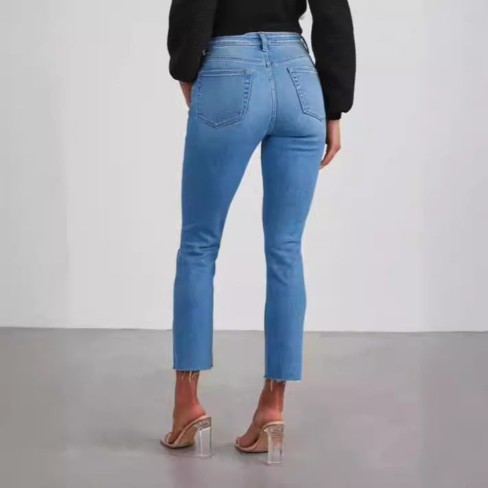 High waisted elastic slim fit jeans for women