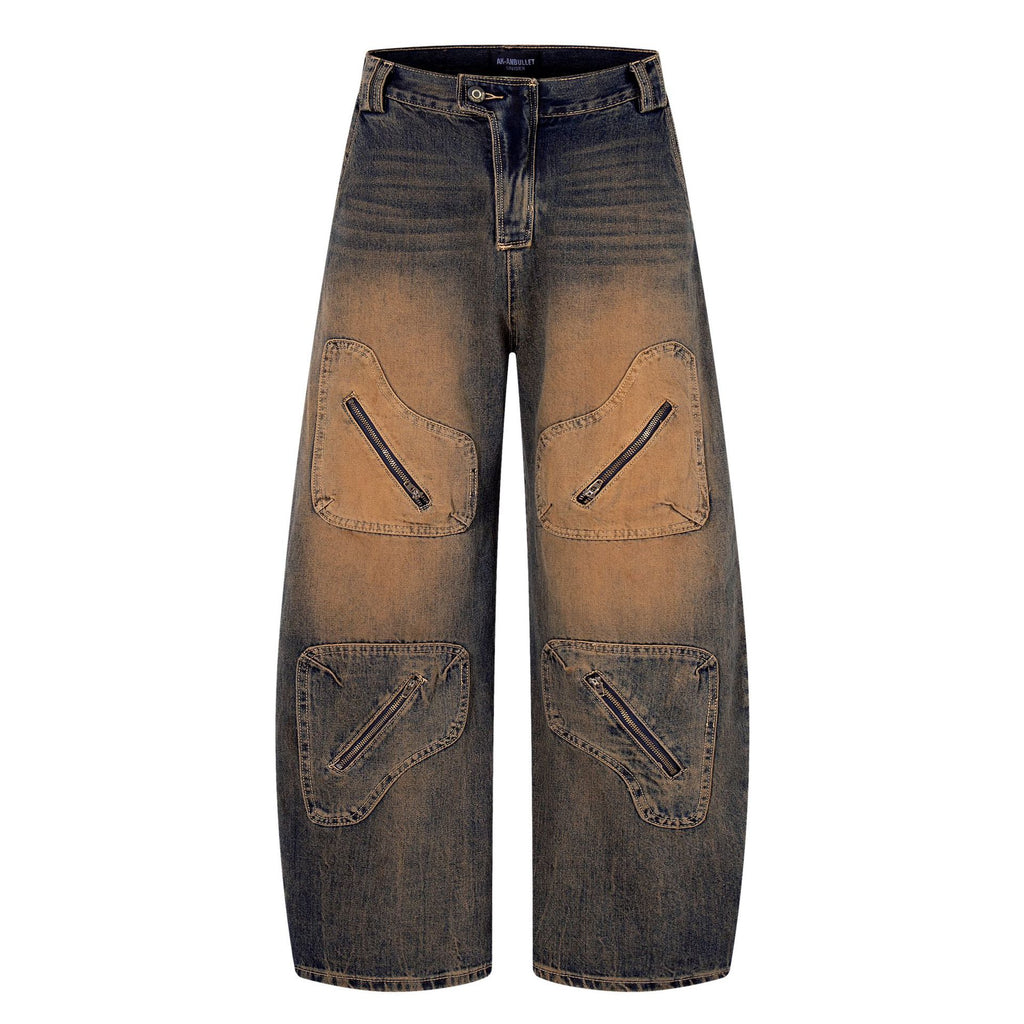 Rust washed denim jeans workwear wide leg pants