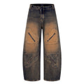 Rust washed denim jeans workwear wide leg pants