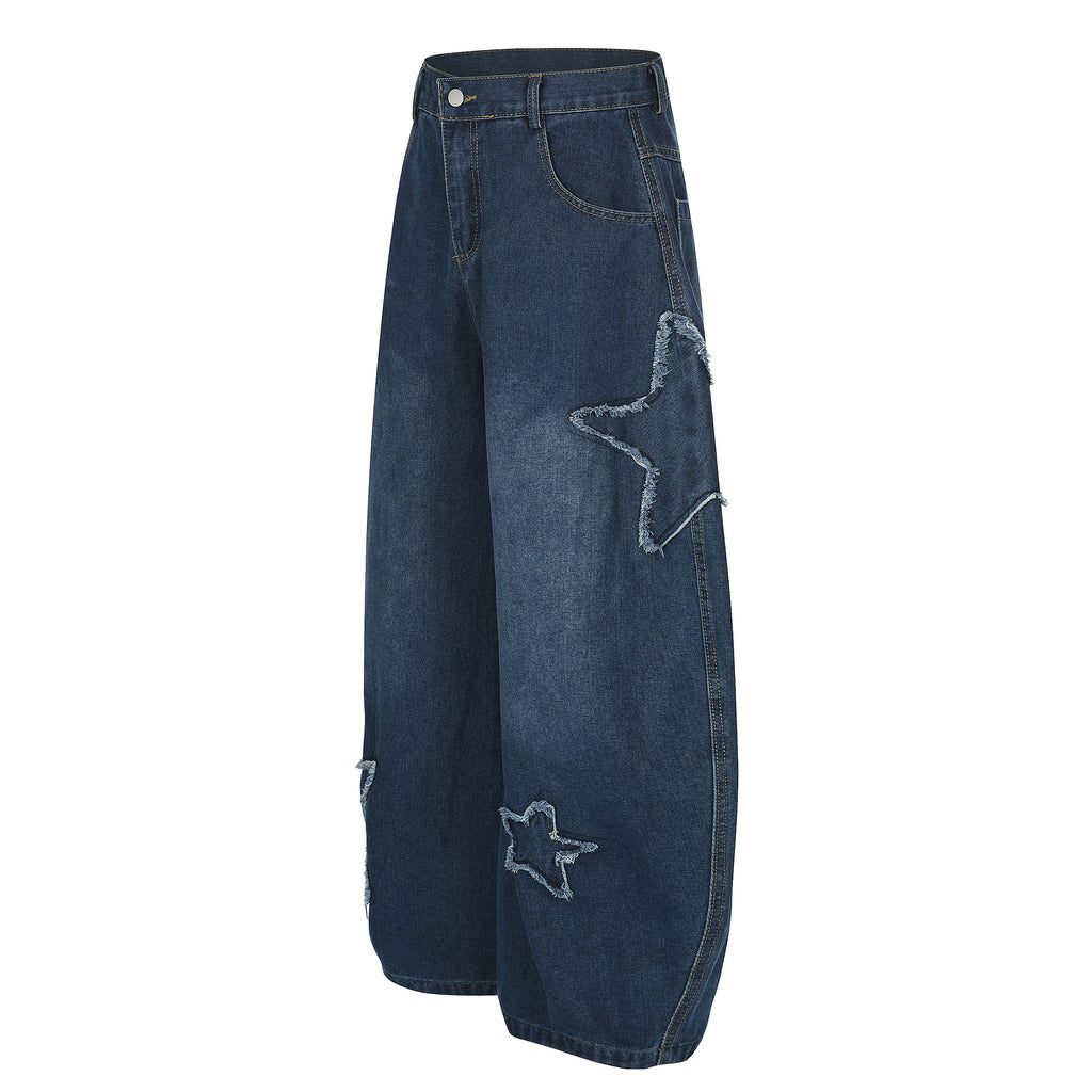 Men's Patchwork Pattern Decorated Cropped Jeans Youth