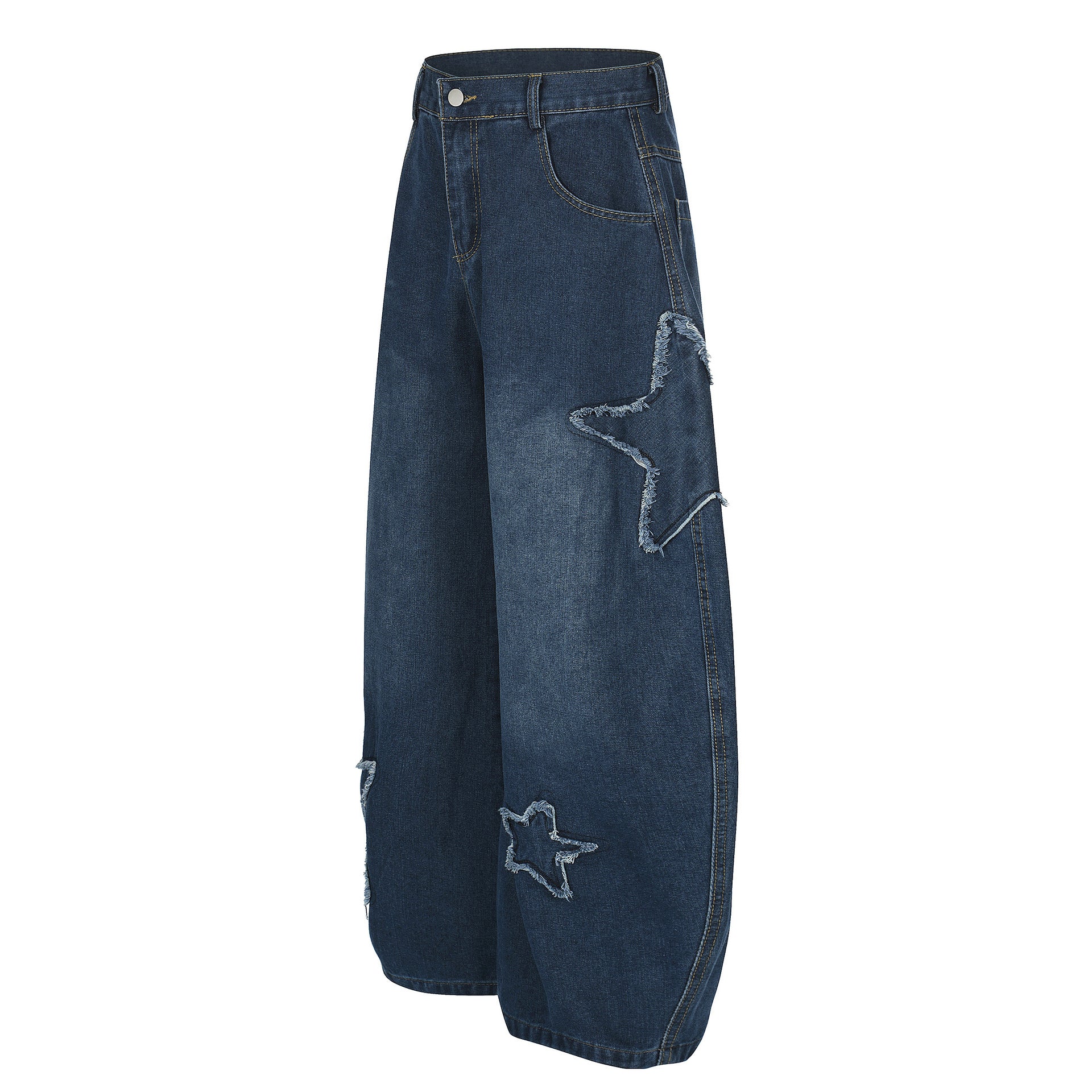 Men's Patchwork Pattern Decorated Cropped Jeans Youth
