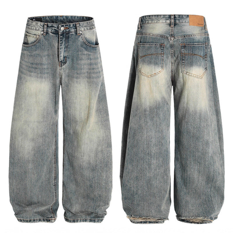 Used washed bamboo striped jeans