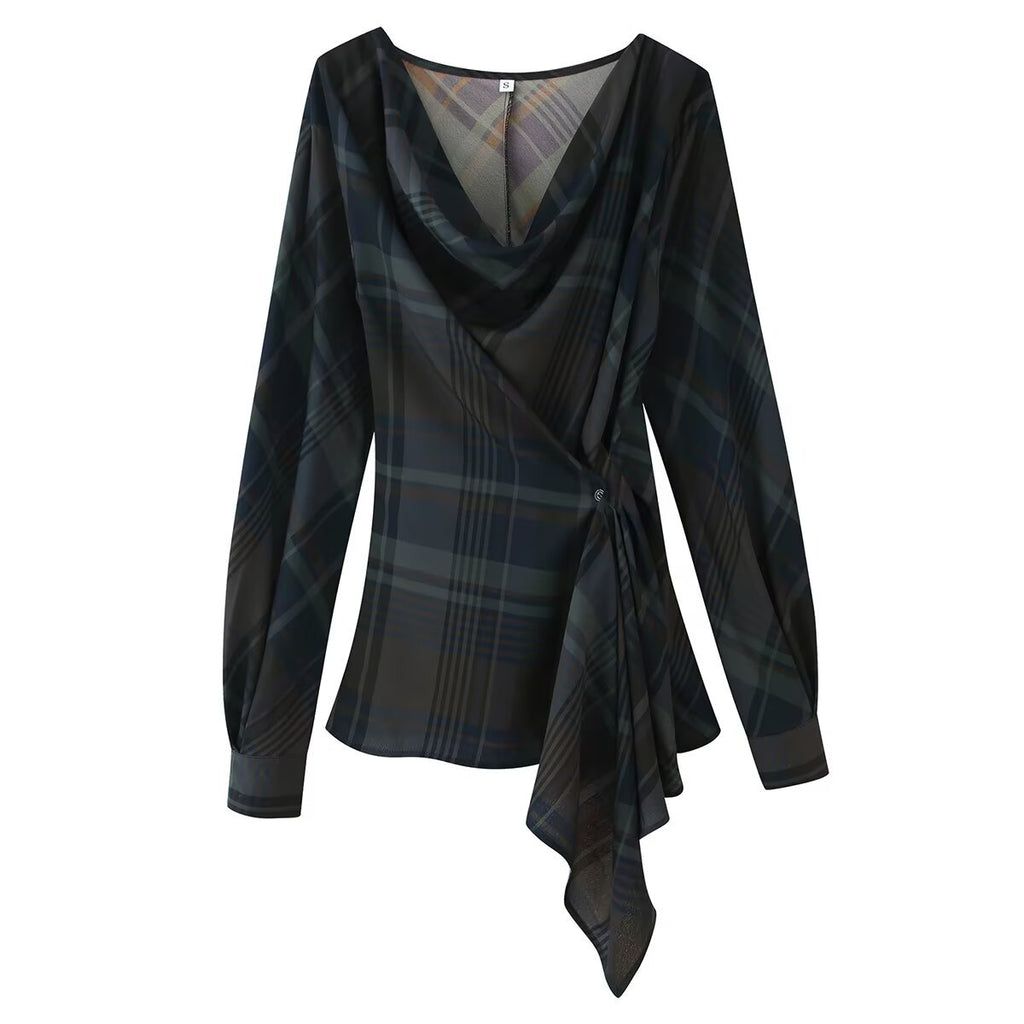 Style Women's Fashion Checkered Pleated Top and Balloon Pants