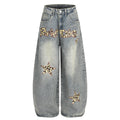 Casual Jeans with Youthful Print Mid-Waist Design