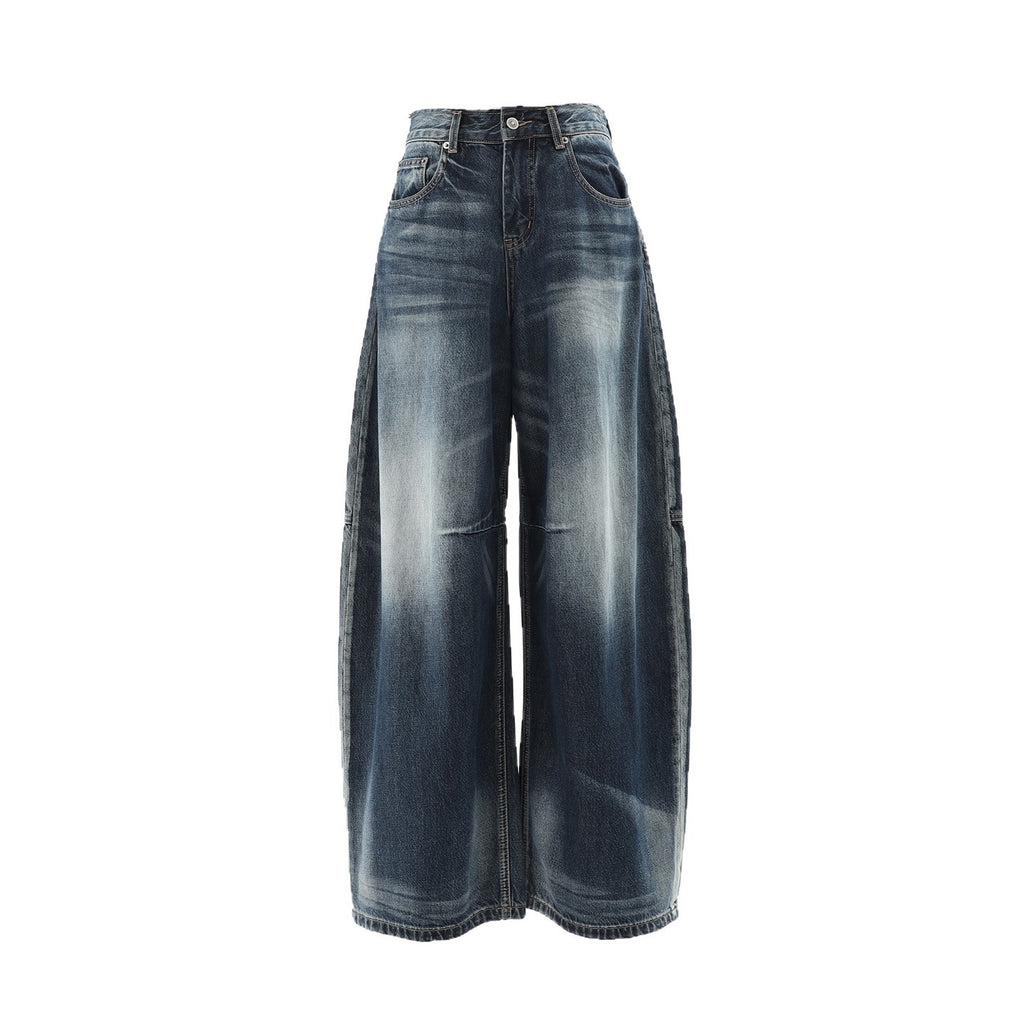Women's Wide-Leg Jeans Washed Blue Pear-Shaped Slant Pants