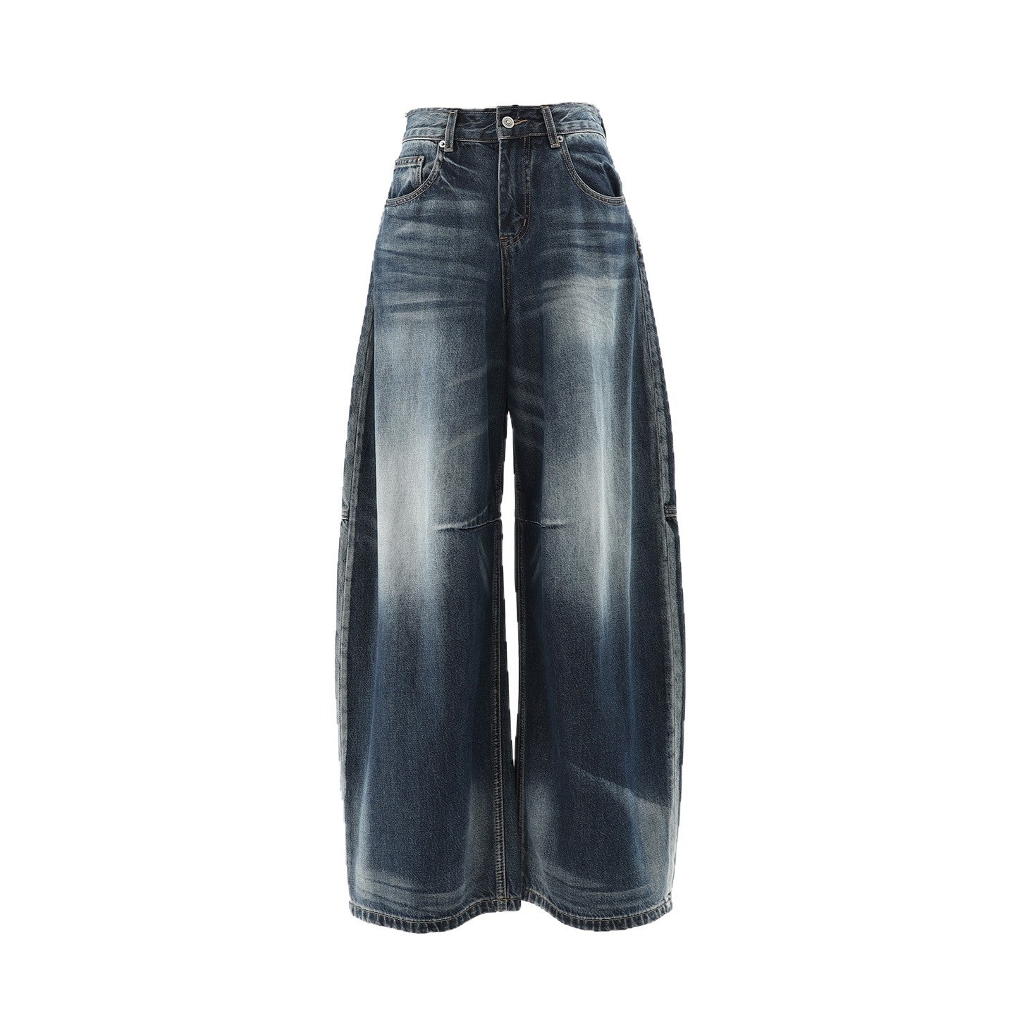Women's Wide-Leg Jeans Washed Blue Pear-Shaped Slant Pants