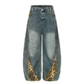 Leopard print wide leg jeans