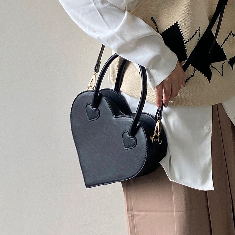 Fashion Design Women's Shoulder Bag Vintage Cool Girls Love Heart Handbags Retro Female Black Small Tote Purse Messenger Bags