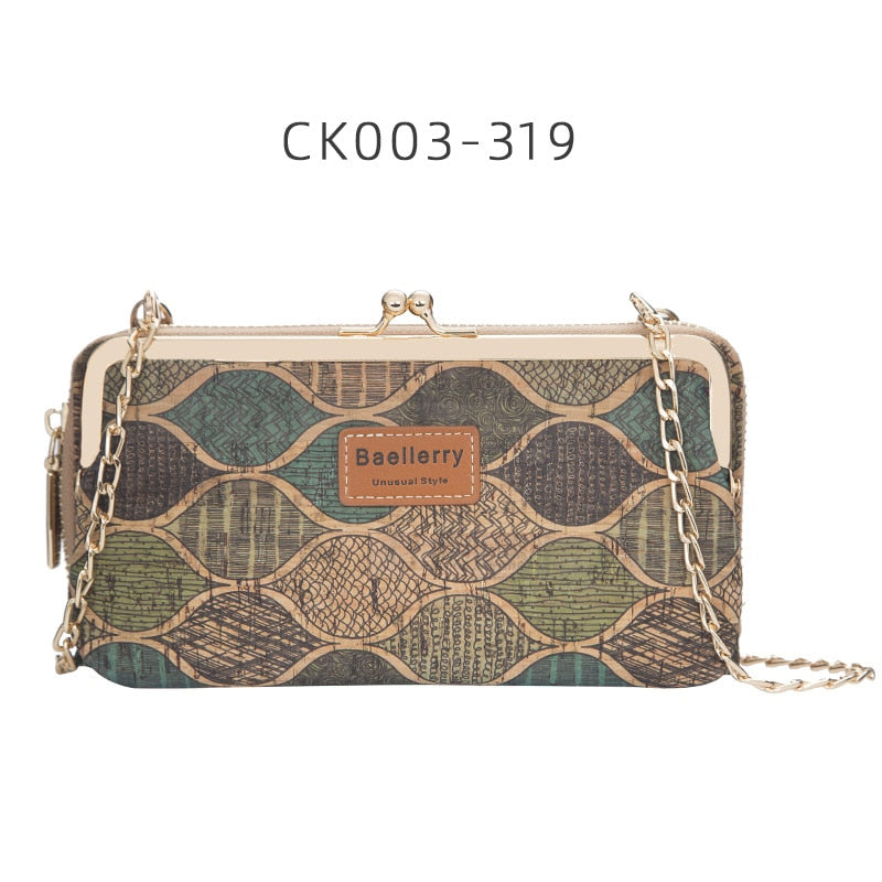 Fashion New Women Wallets Wood Grain Chain Long High Quality Phone Holder Classic Female Purse Zipper Wallet For Women