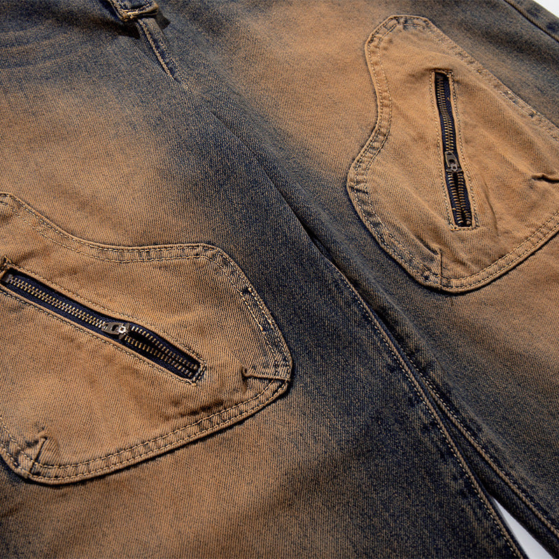 Rust washed denim jeans workwear wide leg pants