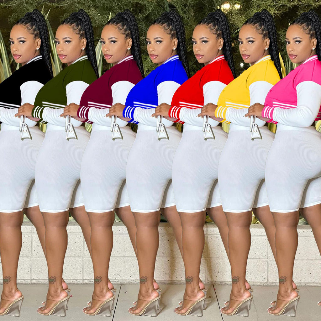 Fashion Women's Long Sleeve Crop Top with Inner Shorts 3-Piece Set