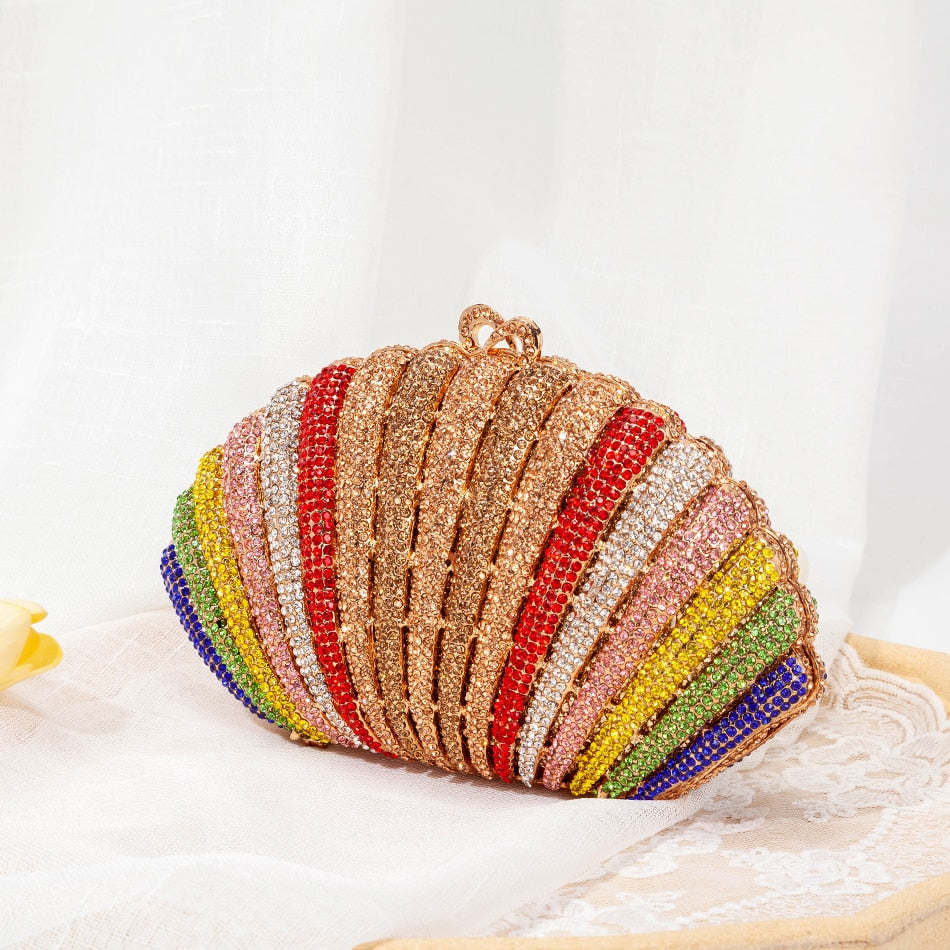 Women Rainbow Shell Diamond Evening Clutch Bags For Wedding Party Panelled Rhinestone Purse Ladies Chic Money Bag High Quality