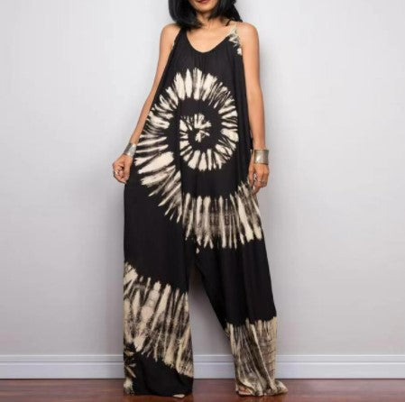 Style Printed Sleeveless Loose Long Jumpsuit