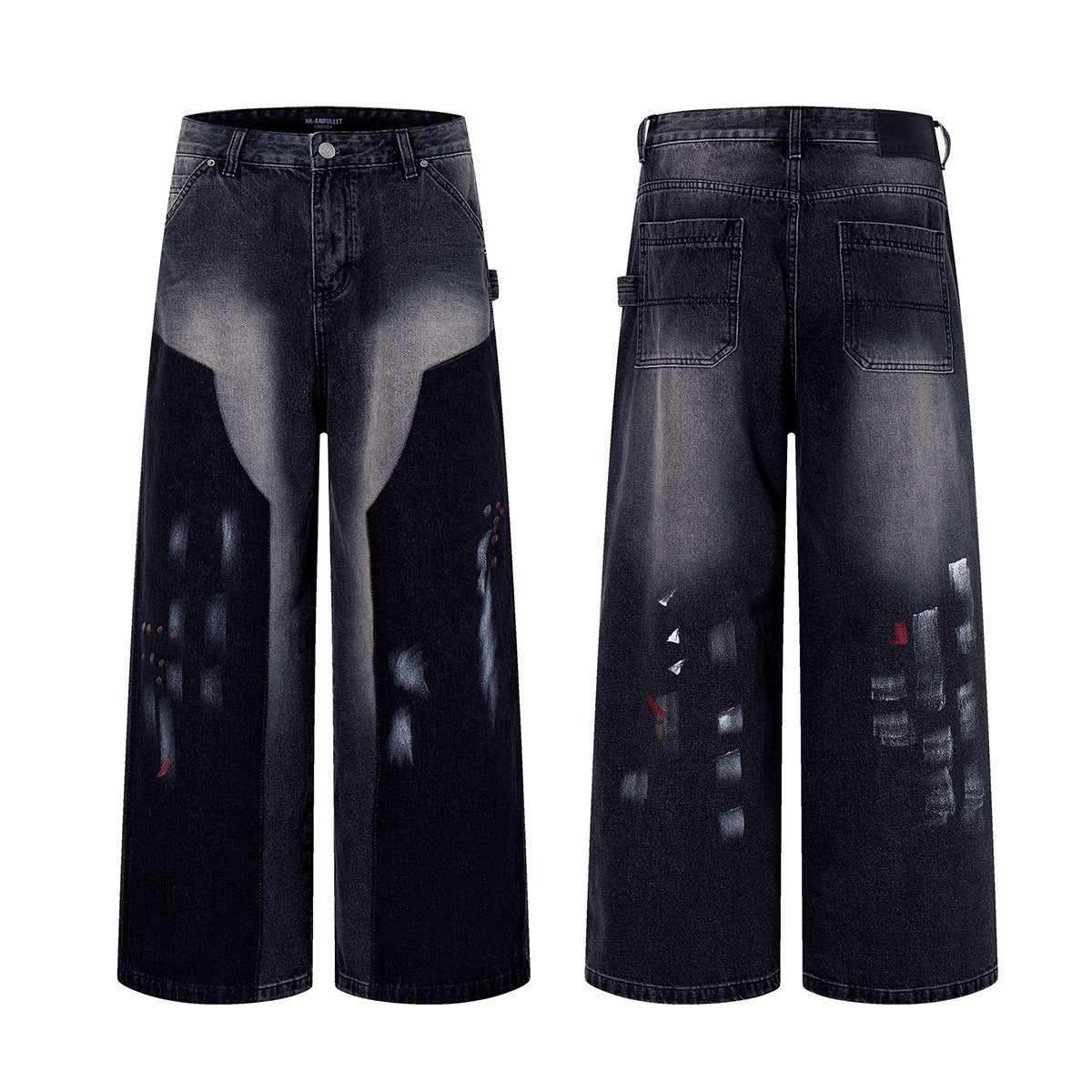 Washed graffiti jeans wide leg pants