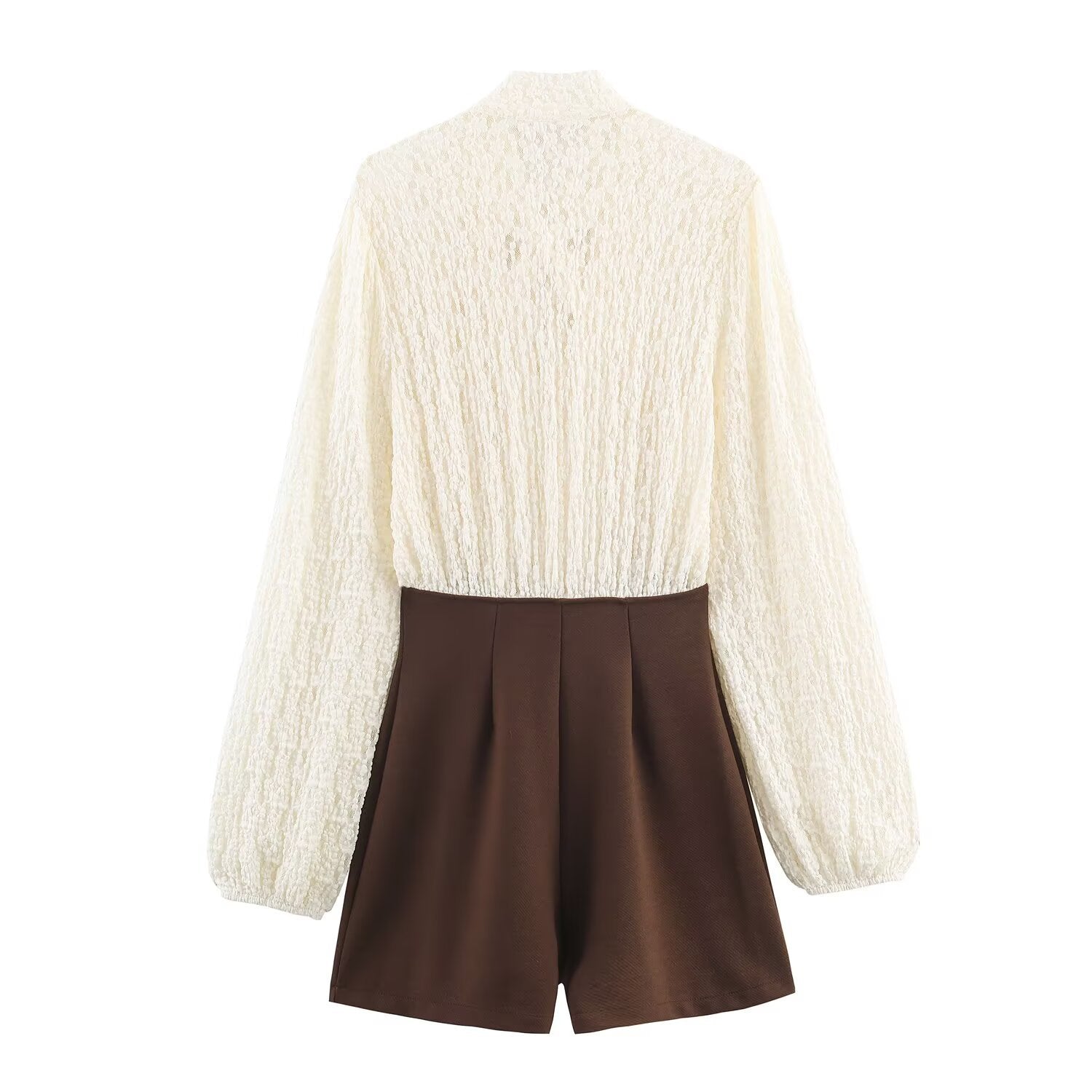 Splicing bow decoration short jumpsuit
