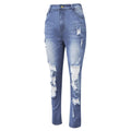 High waisted elastic ripped slim fit jeans for women