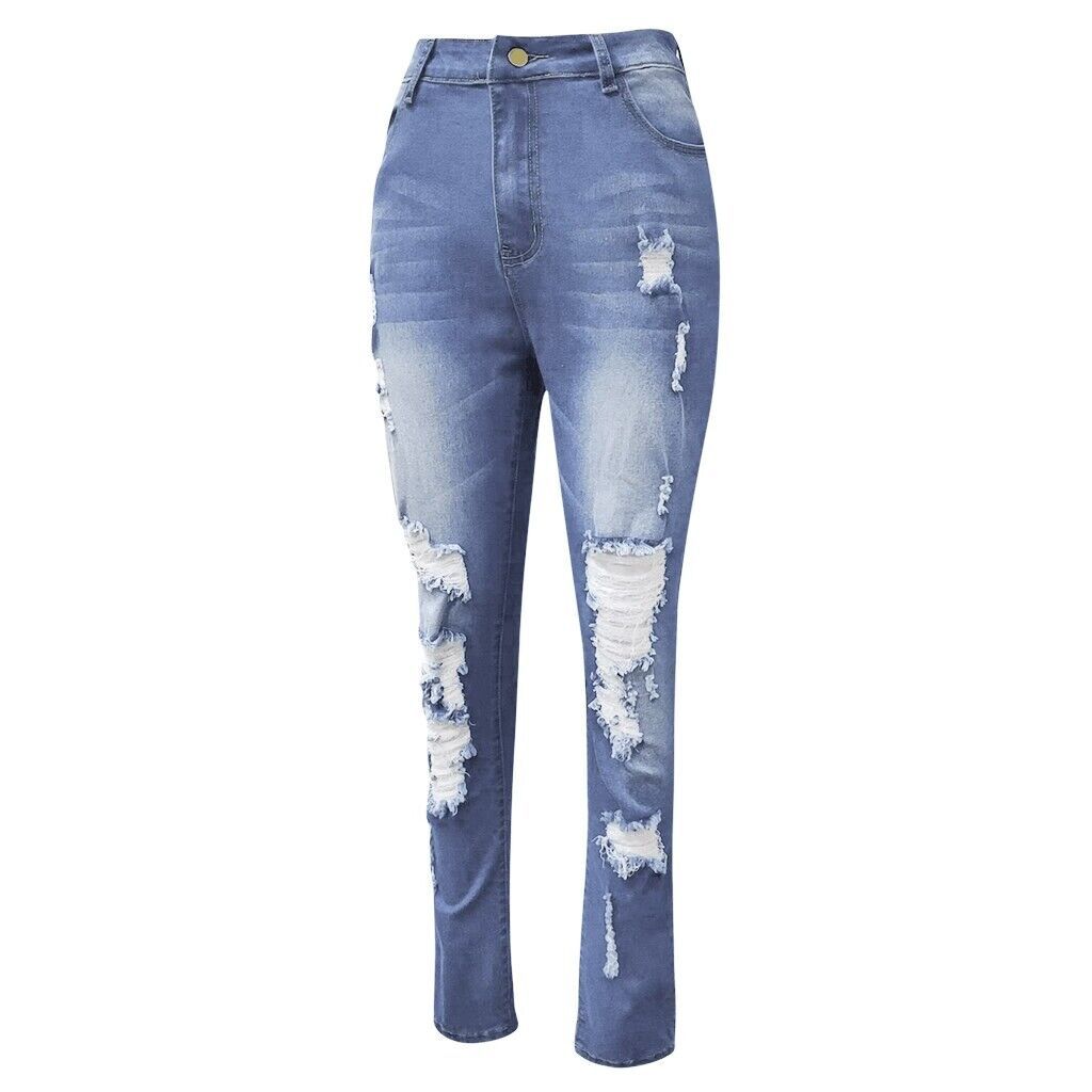 High waisted elastic ripped slim fit jeans for women