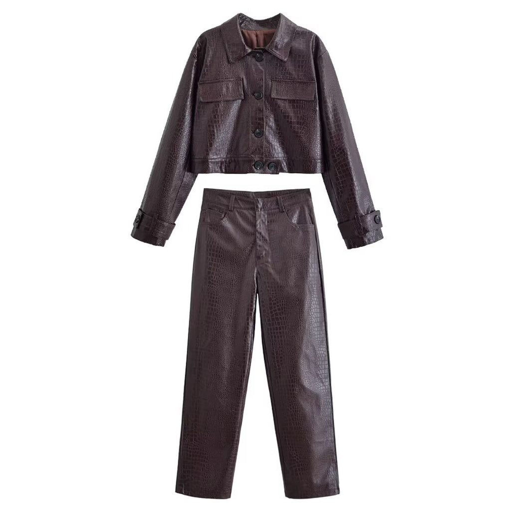 Crocodile Pattern Shiny Jacket and Pants Set
