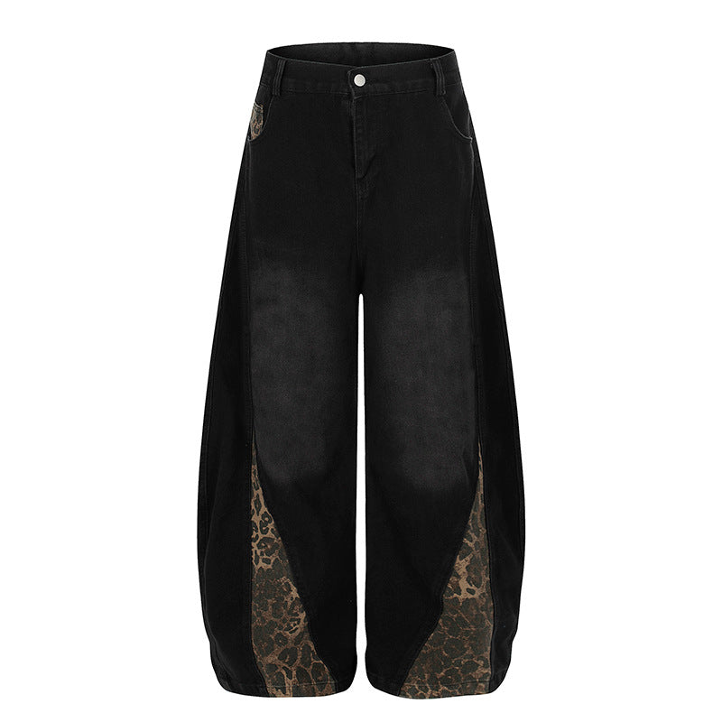 Leopard print wide leg jeans