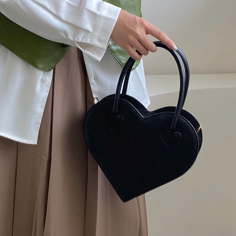 Fashion Design Women's Shoulder Bag Vintage Cool Girls Love Heart Handbags Retro Female Black Small Tote Purse Messenger Bags