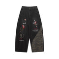 Retro cartoon embroidered patchwork jeans