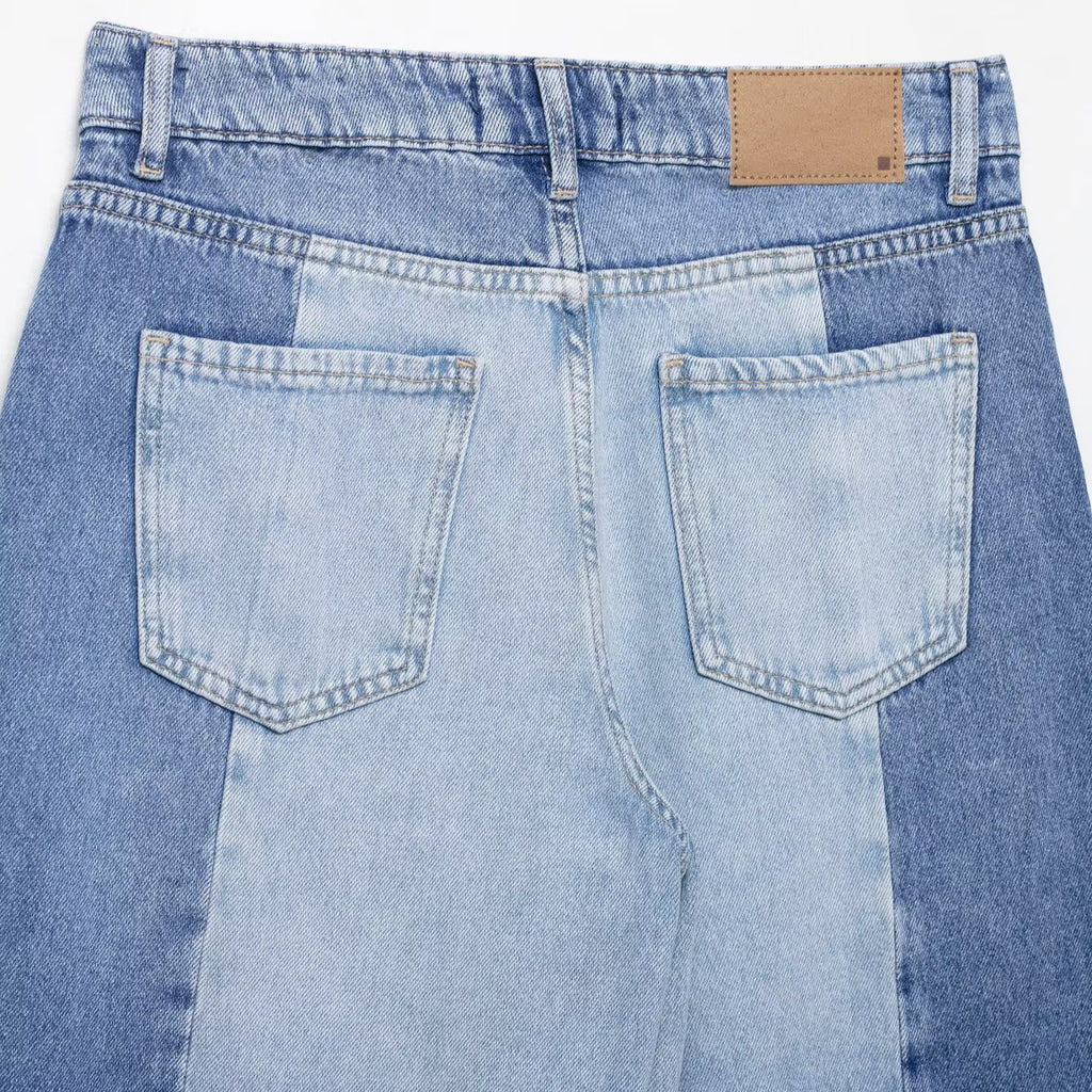 Splicing high waist wide leg jeans