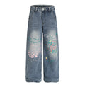Fun retro graffiti puppy print jeans