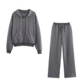 Ribbed hooded sweatshirt+straight leg pants