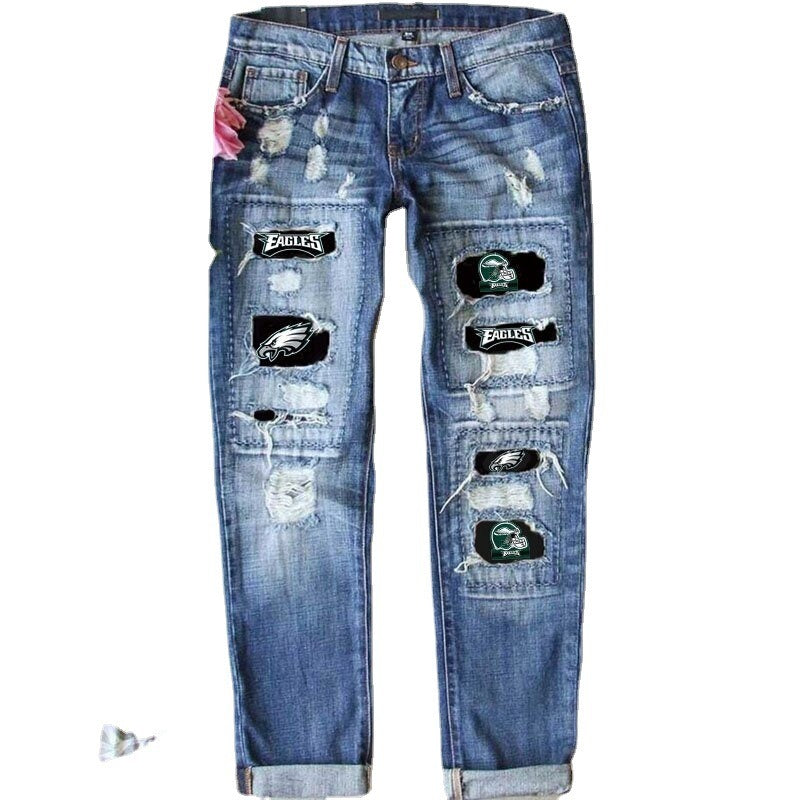 Jeans Women's Street Color Contrast Splicing Hip-Hop Street Straight Jeans