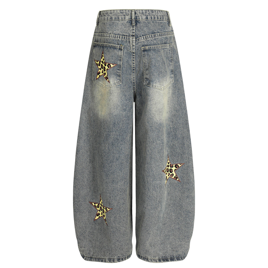 Casual Jeans with Youthful Print Mid-Waist Design
