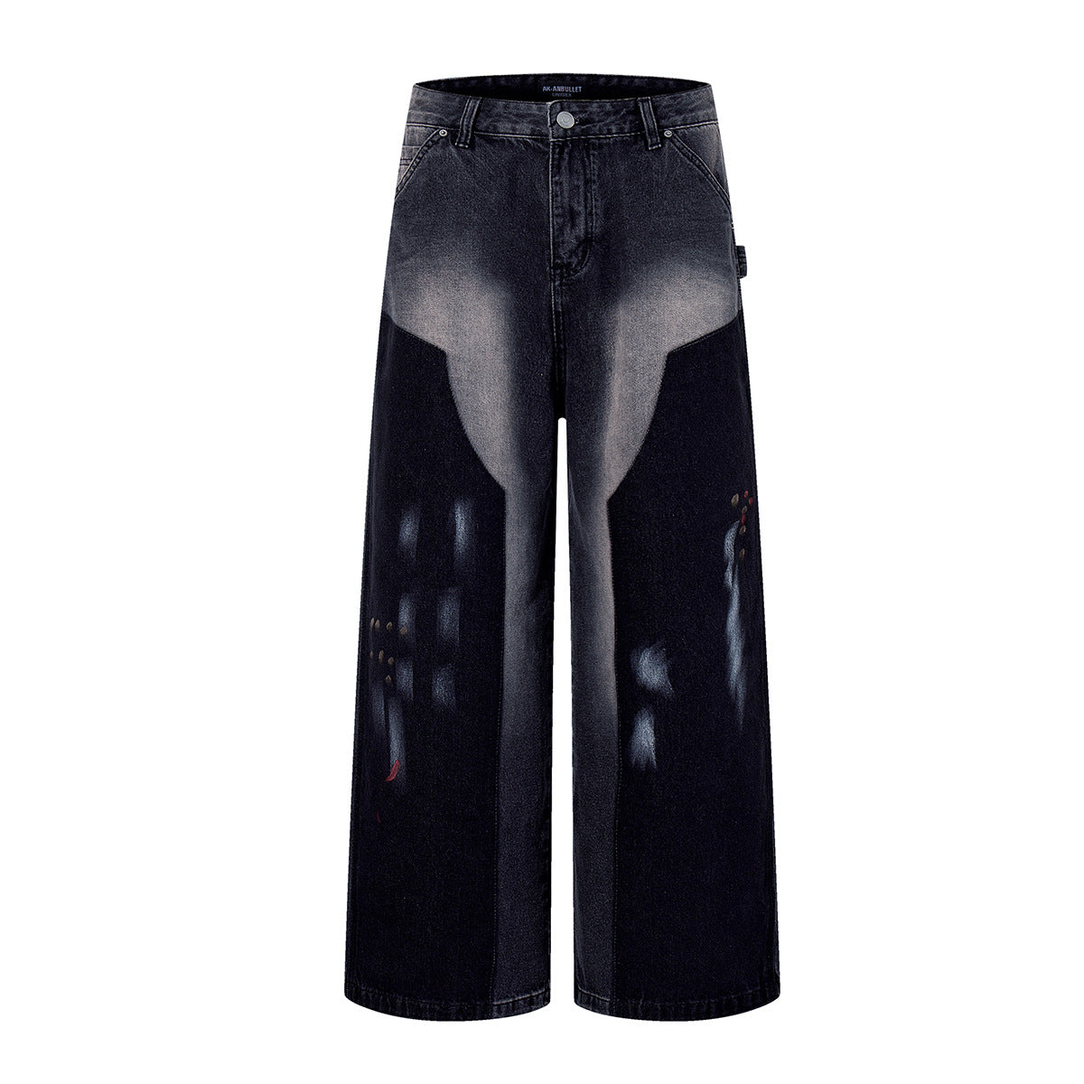 Washed graffiti jeans wide leg pants
