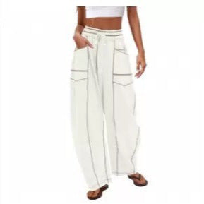 Women's loose wide leg pants casual summer wide leg pants drawstring waist casual pants sanitary pants