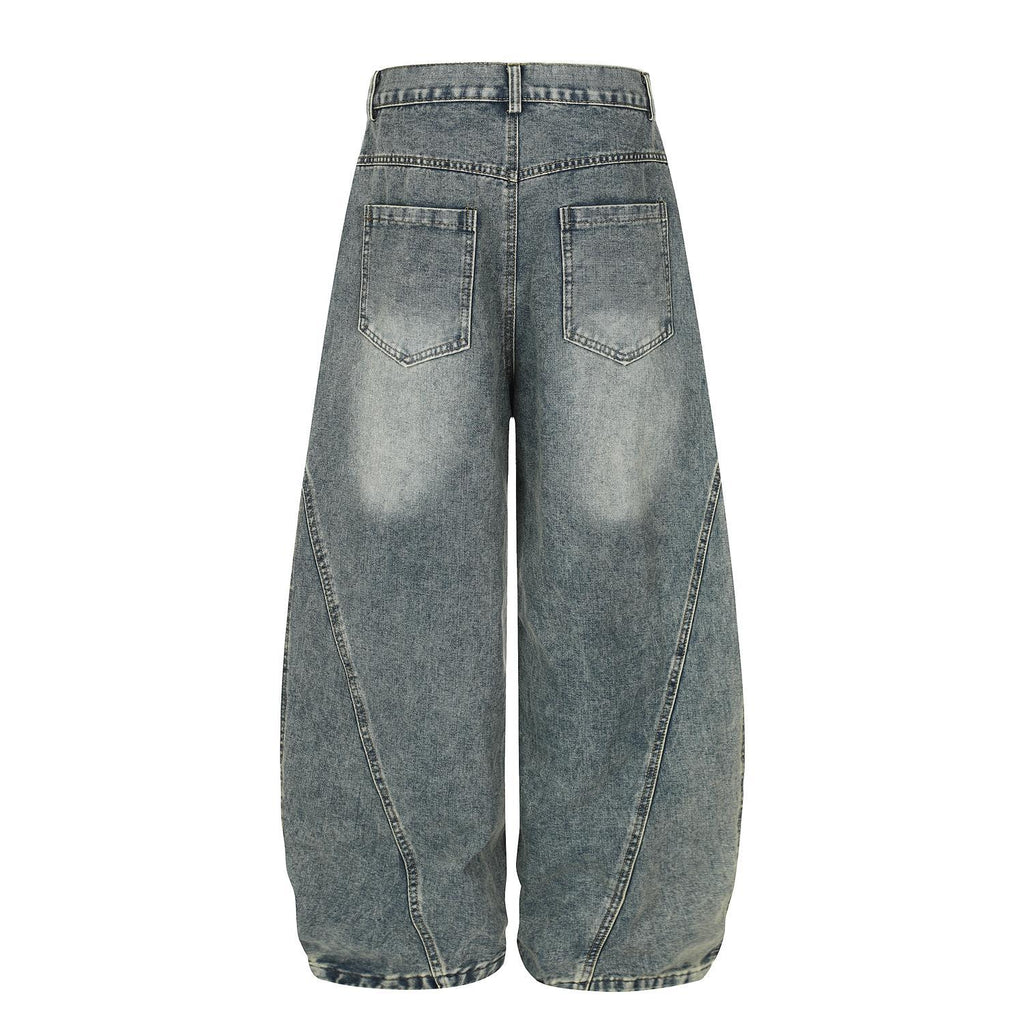 Retro leopard print patchwork hanging wide leg jeans