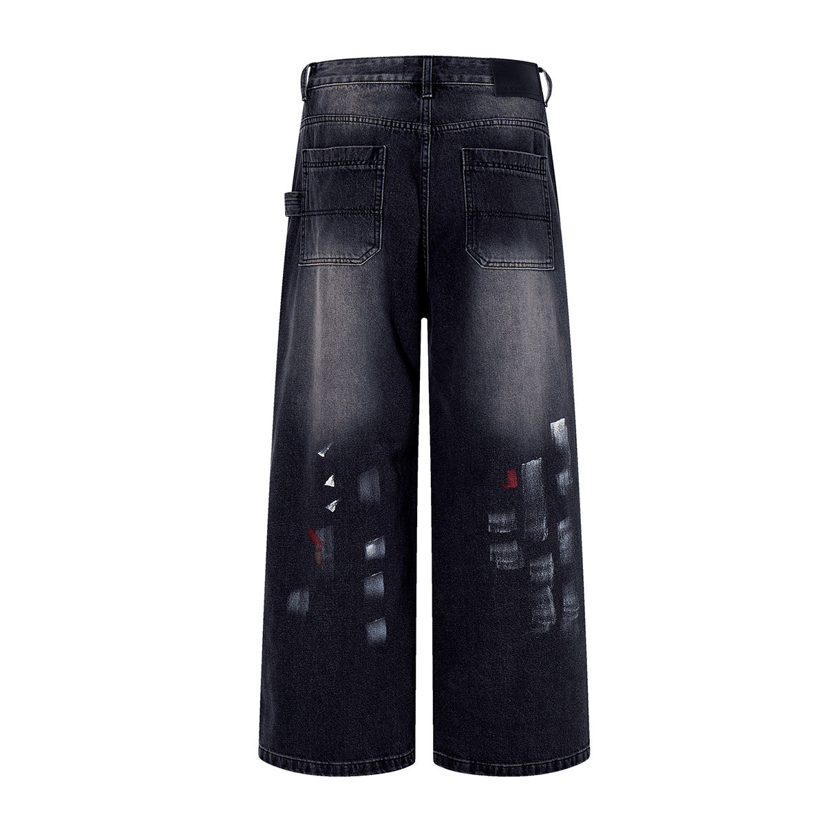 Washed graffiti jeans wide leg pants