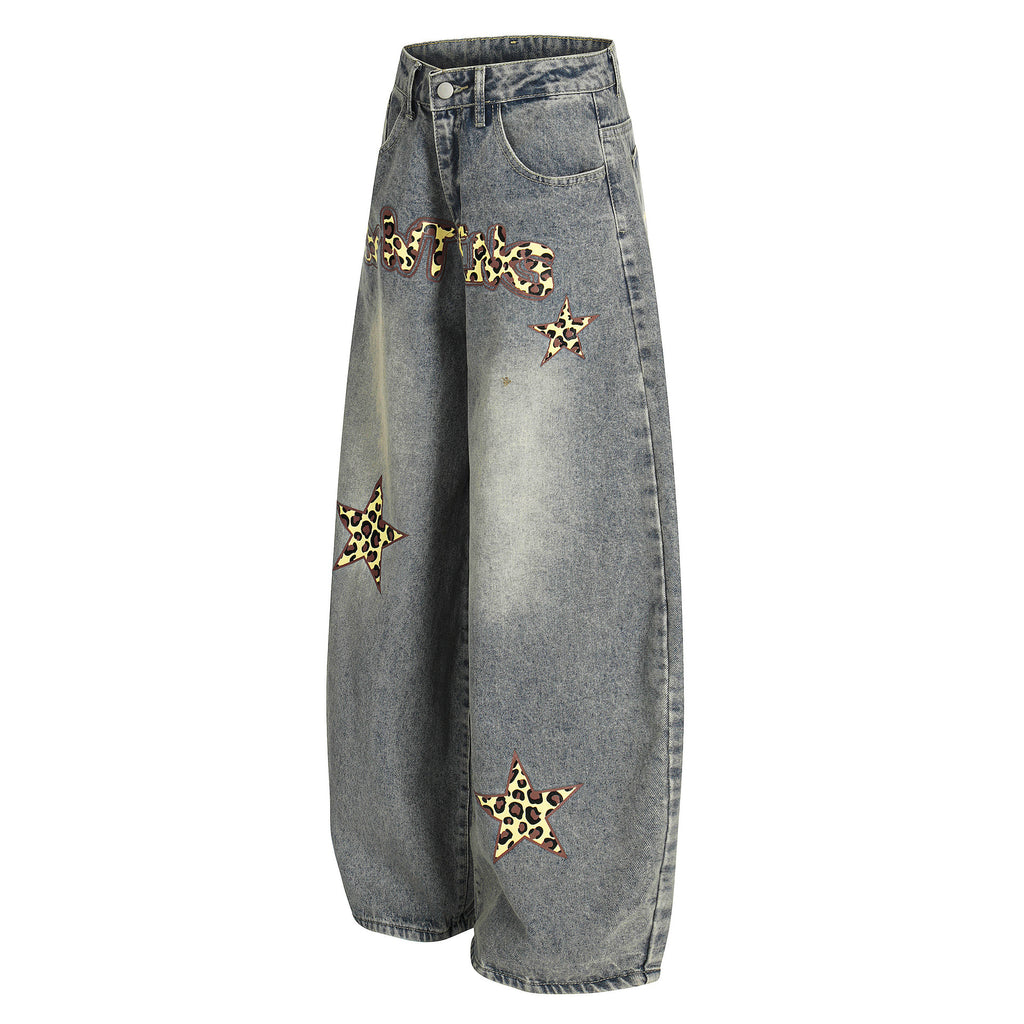 Casual Jeans with Youthful Print Mid-Waist Design